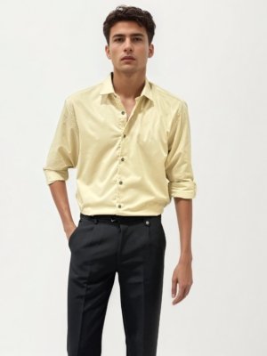 Beige Slim Fit Plain Shirt