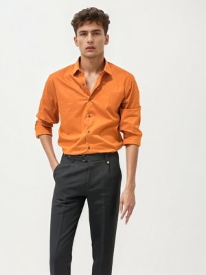 Orange Slim Fit Plain Shirt