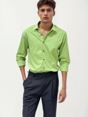Lime Green Slim Fit Plain Shirt