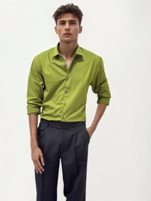 Lime Green Slim Fit Plain Shirt