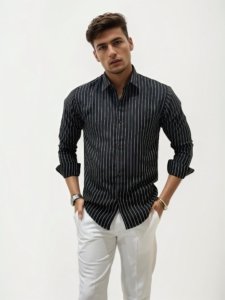 Black Striped Slim Fit Shirt