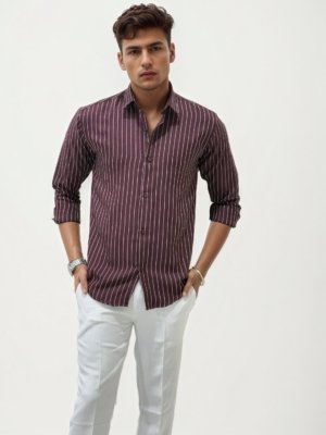 Wine Striped Slim Fit Shirt