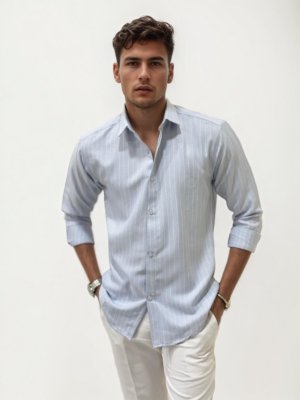 Light Blue Striped Slim Fit Shirt