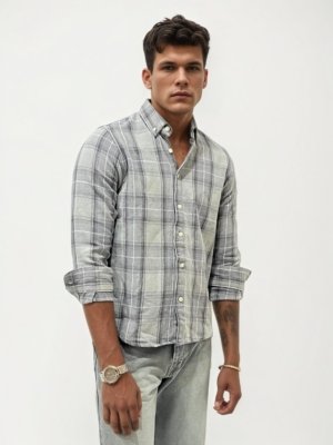 Grey Checked Regular Fit Shirt