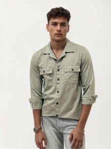 Beige Double Pocket Plain Shirt