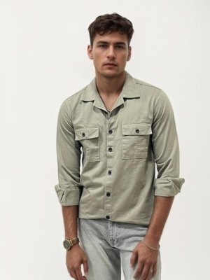 Beige Double Pocket Plain Shirt
