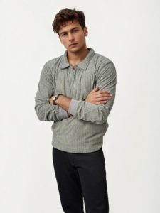 Light Grey Corduroy Full Hand Collared T-Shirt