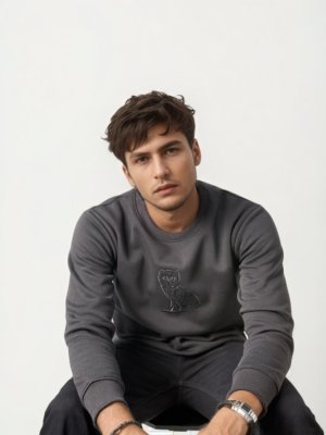 Semi Black Round Neck Sweat Shirt