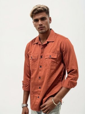 Orange Double Pocket Plain Shirt
