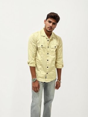 Beige Double Pocket Plain Shirt