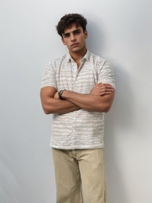 Semi White Printed Half-Hand Shirt