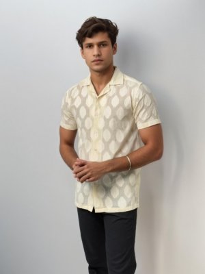 Beige Half-Hand Printed Shirt