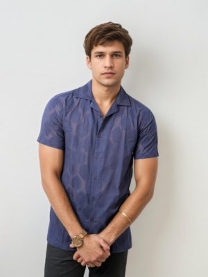 Blue Half-Hand Printed Shirt