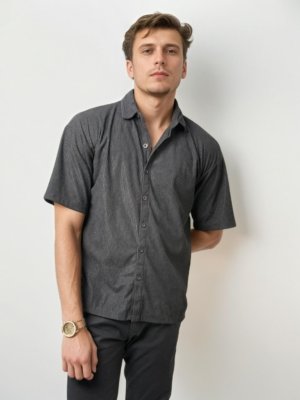 Dark Grey Corduroy Half-Hand Shirt