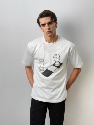 Printed Half-Hand Drop Shoulder T-Shirt