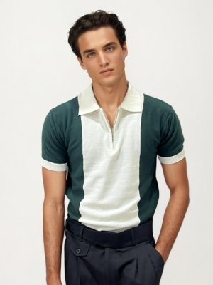 Green Old Money Zipper T-Shirt