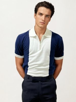 Navy Blue Old Money Zipper T-Shirt