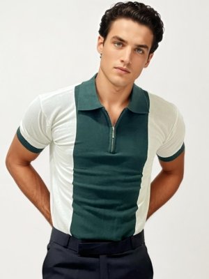 Green Old Money Zipper T-Shirt
