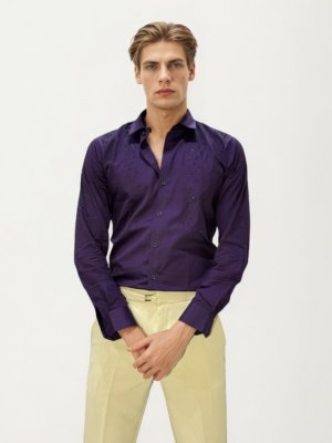 Mulberry Purple Stone Work Fullhand Shirt
