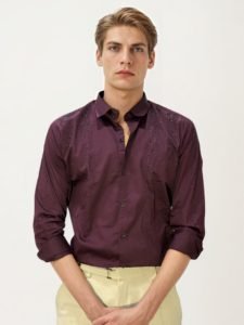 Wine Stone Work Fullhand Shirt