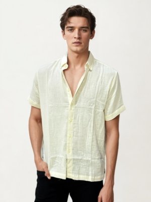 Cream linen+cotton halfhand shirt