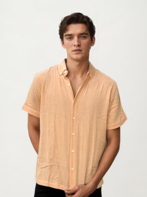 Peach Linen+Cotton Halfhand Shirt