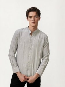 Grey Mandarin Collar Fullhand Shirt