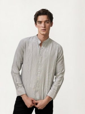 Grey Mandarin Collar Fullhand Shirt