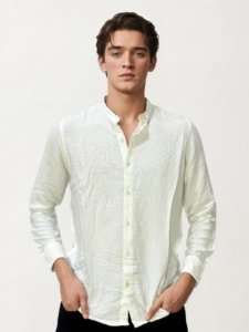 White Mandarin Collar Fullhand Shirt