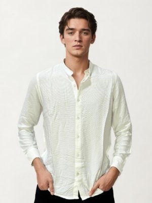 White Mandarin Collar Fullhand Shirt