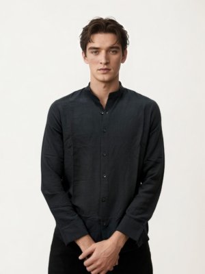 Black Mandarin Collar Fullhand Shirt