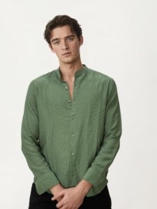 Pale Green Mandarin Collar Fullhand Shirt