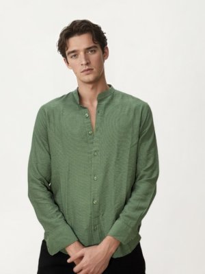 Pale Green Mandarin Collar Fullhand Shirt
