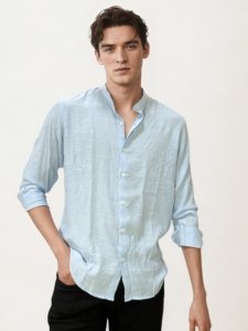 Sky Blue Mandarin Collar Fullhand Shirt