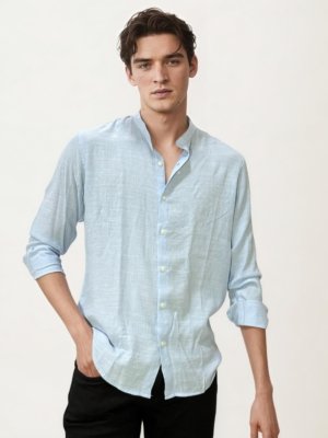 Sky Blue Mandarin Collar Fullhand Shirt