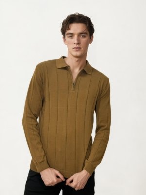 Brown Old Money Fullhand Zipper T-Shirt