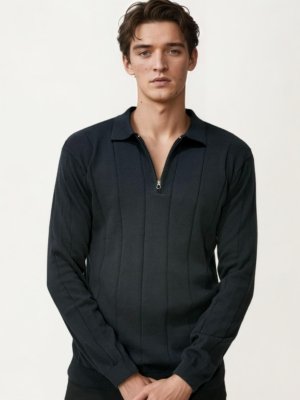Black Old Money Fullhand Zipper T-Shirt