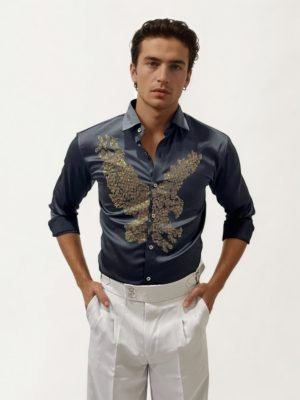 Black Eagle Stone Work Party Wear Shirt