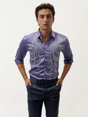 Purple Stone Work Party Wear Shirt