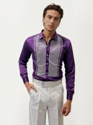 Wine Stone Work Fullhand Party Wear Shirt