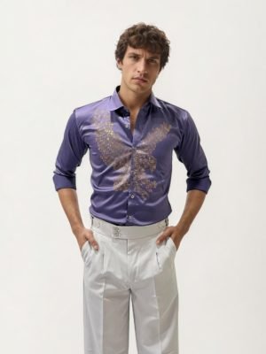 Purple Eagle Stone Work Party Wear Shirt