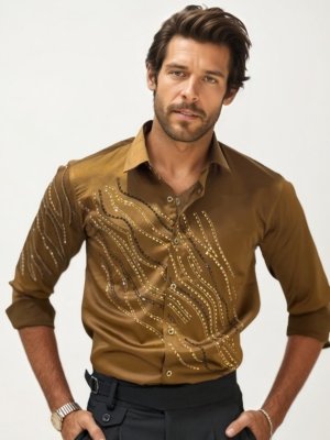 Dark-Yellow Stone Work Party Wear Shirt