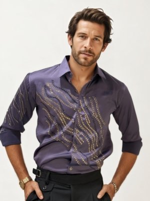 Purple Stone Work Party Wear Shirt
