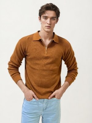 Orange Old-Money Zipper T-Shirt