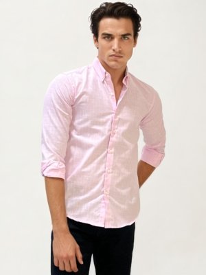 Pink Linen Striped Fullhand Shirt