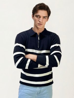 Black-White Zipper Fullhand T-Shirt