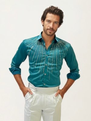 Green Stone Work Party Wear Shirt