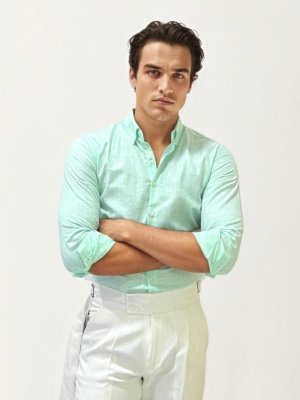 Light Green Linen Striped Fullhand Shirt