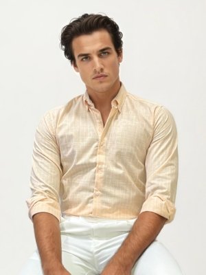 Light Orange Linen Striped Fullhand Shirt