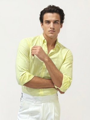 Yellow Linen Striped Fullhand Shirt